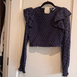 Blue Ruffled Crop Blouse
